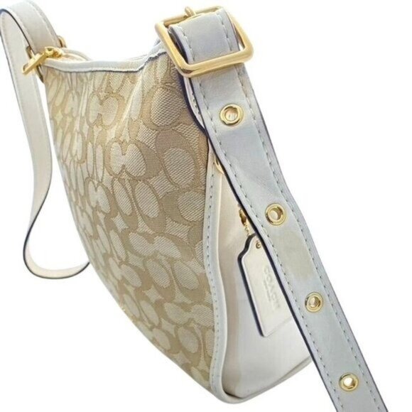 Coach Signature Jacquard Small Dufflette Beige Gold Shoulder Bag 25697 With COA - Picture 9 of 13